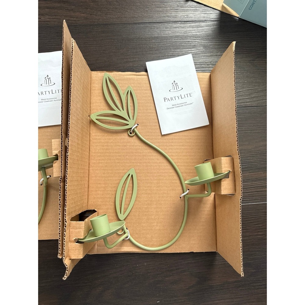 PartyLite Herbal Spring Green Metal Wall Sconce set of 2 - Picture 3 of 5